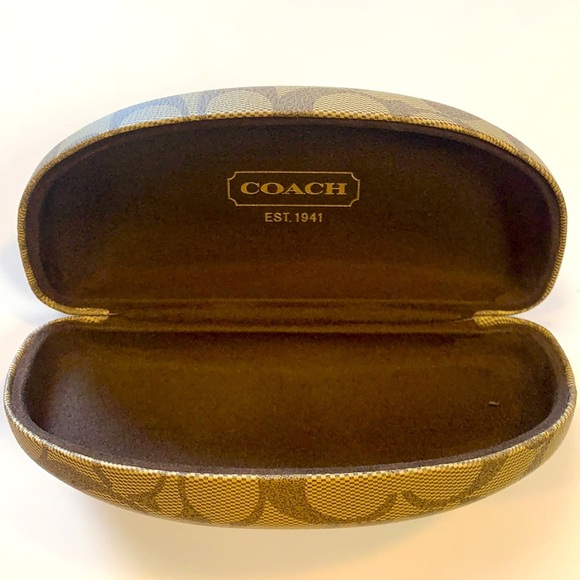 Coach logo brown & Tan faux leather medium hard shell clam case - Picture 2 of 10